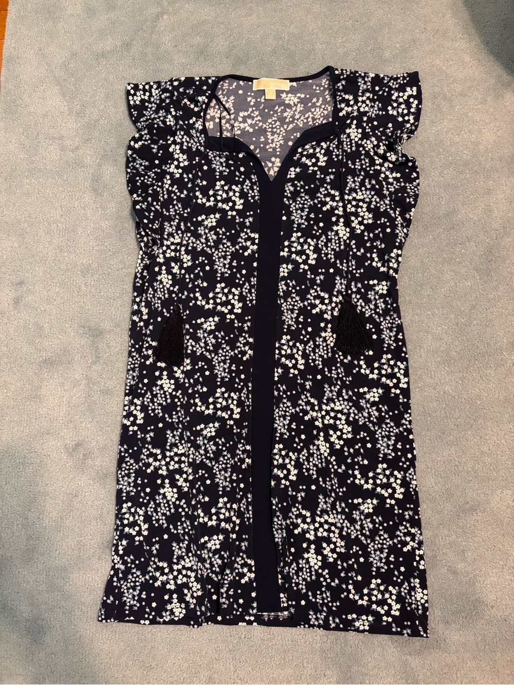 MICHAEL Michael Kors Navy and White Floral Tassel-Sash Dress